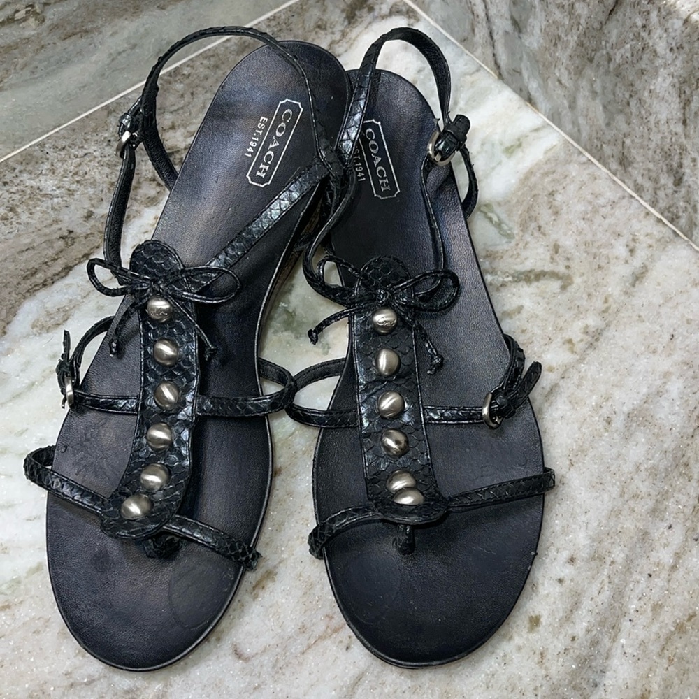 Coach Black Sandals with Silver Accents